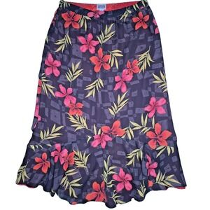 Vtg Chico's Design Skirt Womens Sz XL (3) Maxi Black Red Floral Ruffle Hem Lined